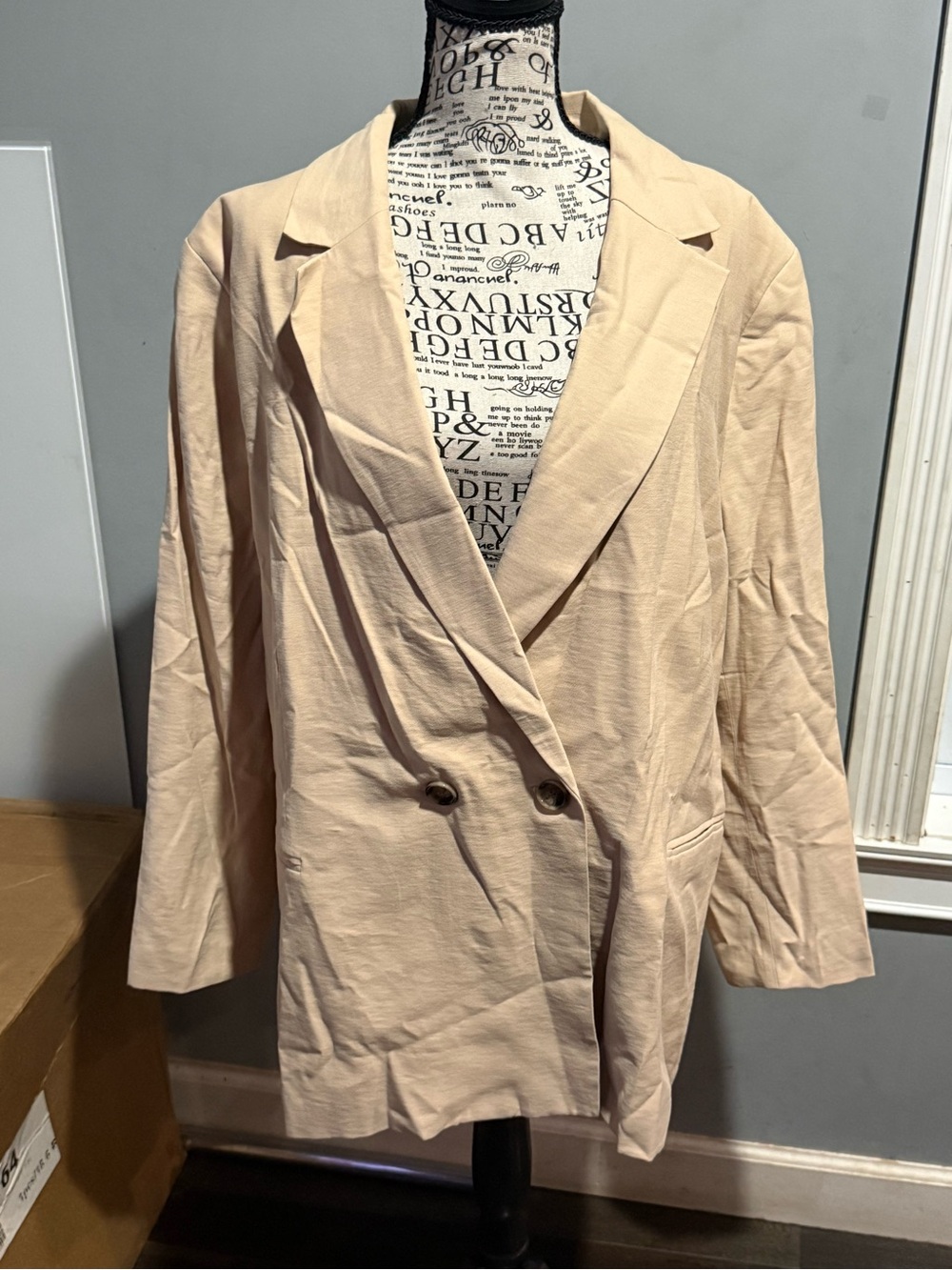 H&M Double Breasted Blazer Beige Tan Lightweight XL